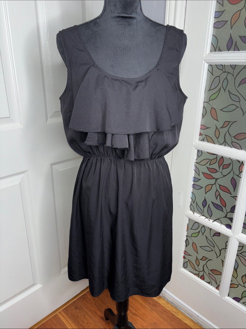 Ultra Pink Black Sleeveless Ruffle Waist Mini Dress